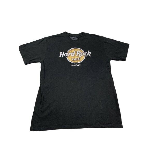Hard Rock Cafe London Mens Large Black T-Shirt Gold Logo Crew Neck UAE - Picture 1 of 7